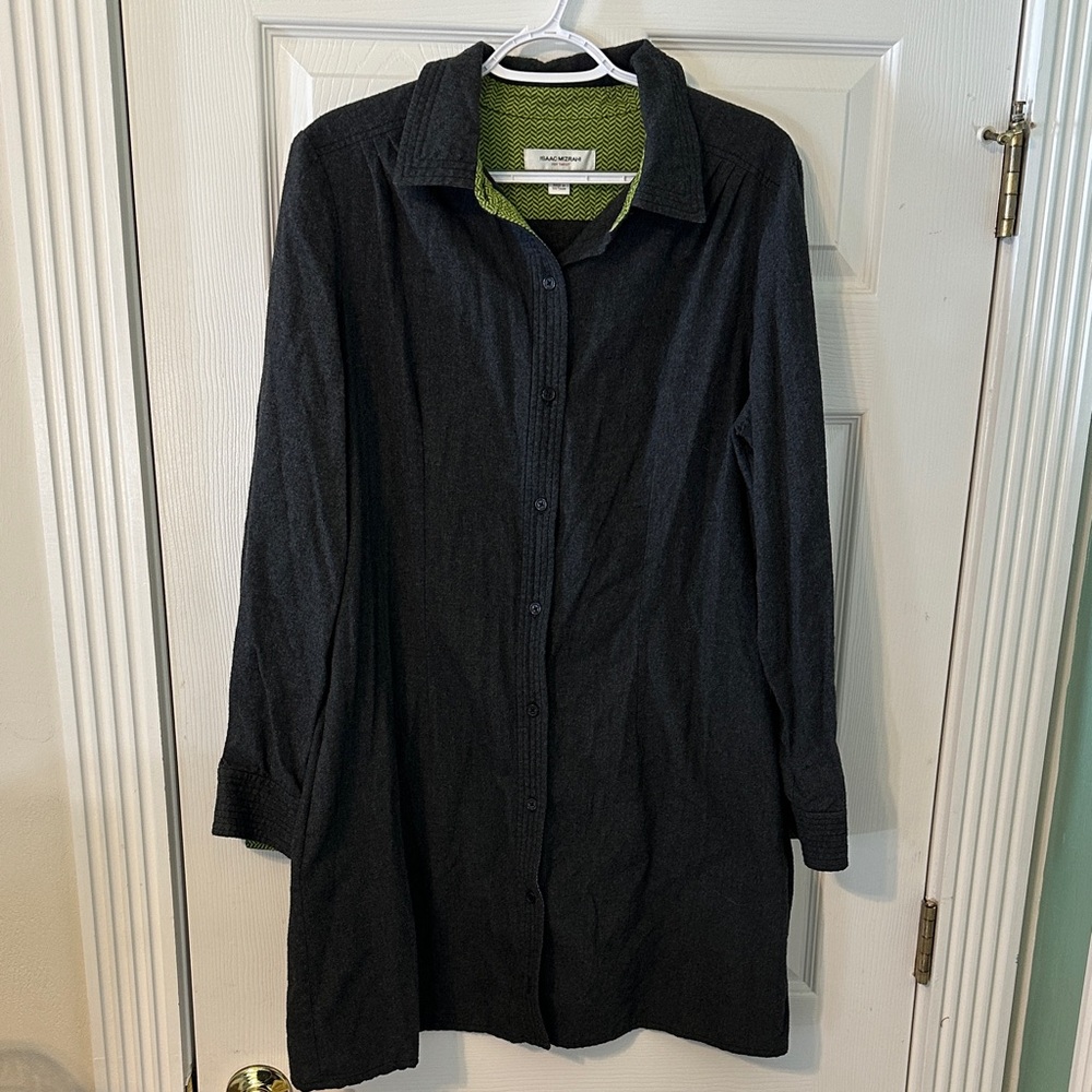 Isaac Mizrahi Charcoal Button Front Shirt Dress Women’s XL